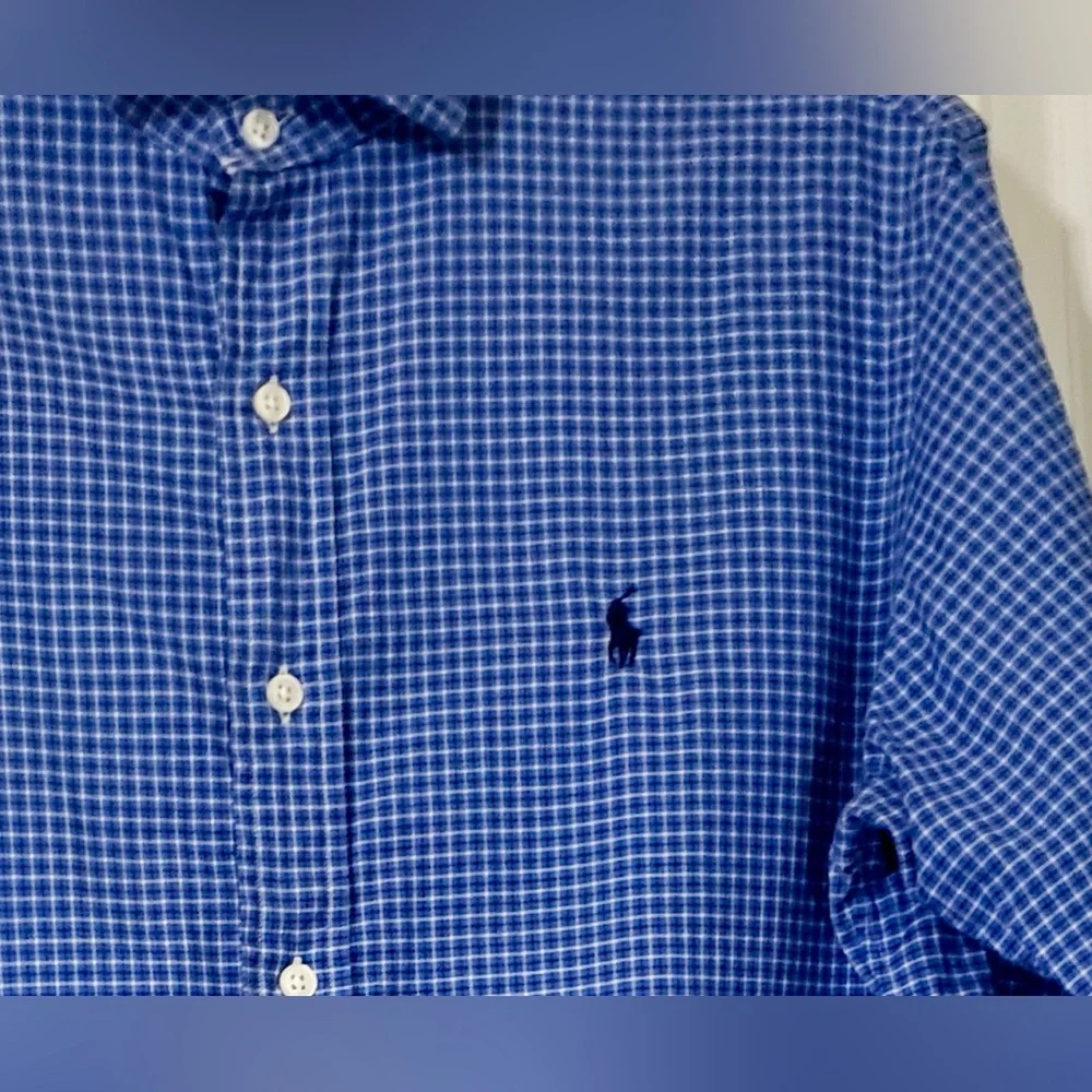 Polo Ralph Lauren Men's Medium Check Long Sleeve Button Down Shirt Blue - Picture 3 of 5